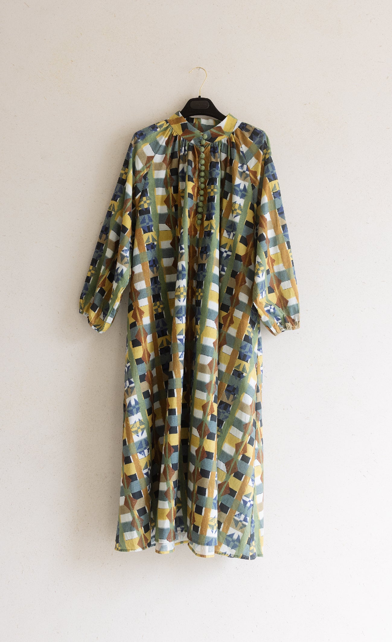 Bohemian printed dress - Seaweed yellow block print